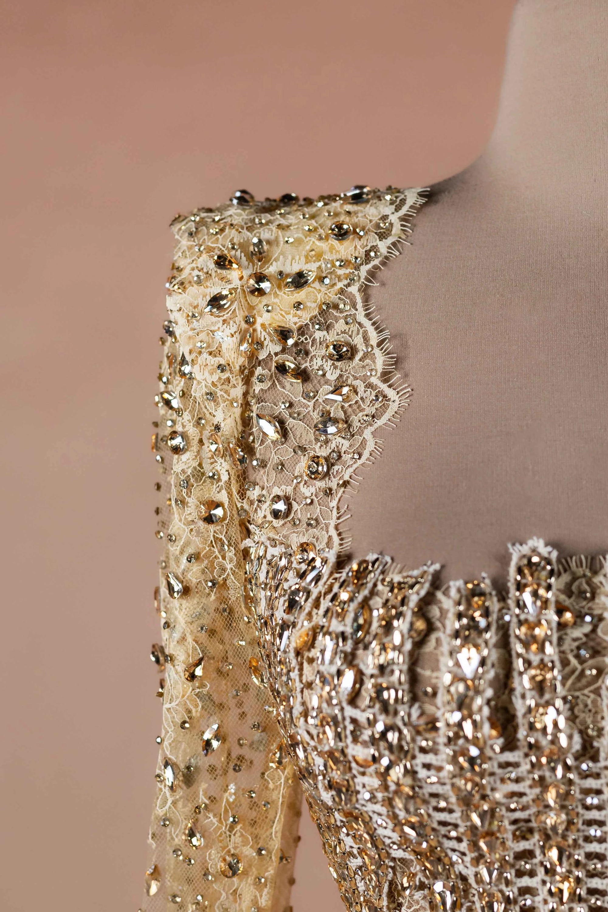 Sihëna Gilded Corset Column — gold square long-sleeve column evening dress