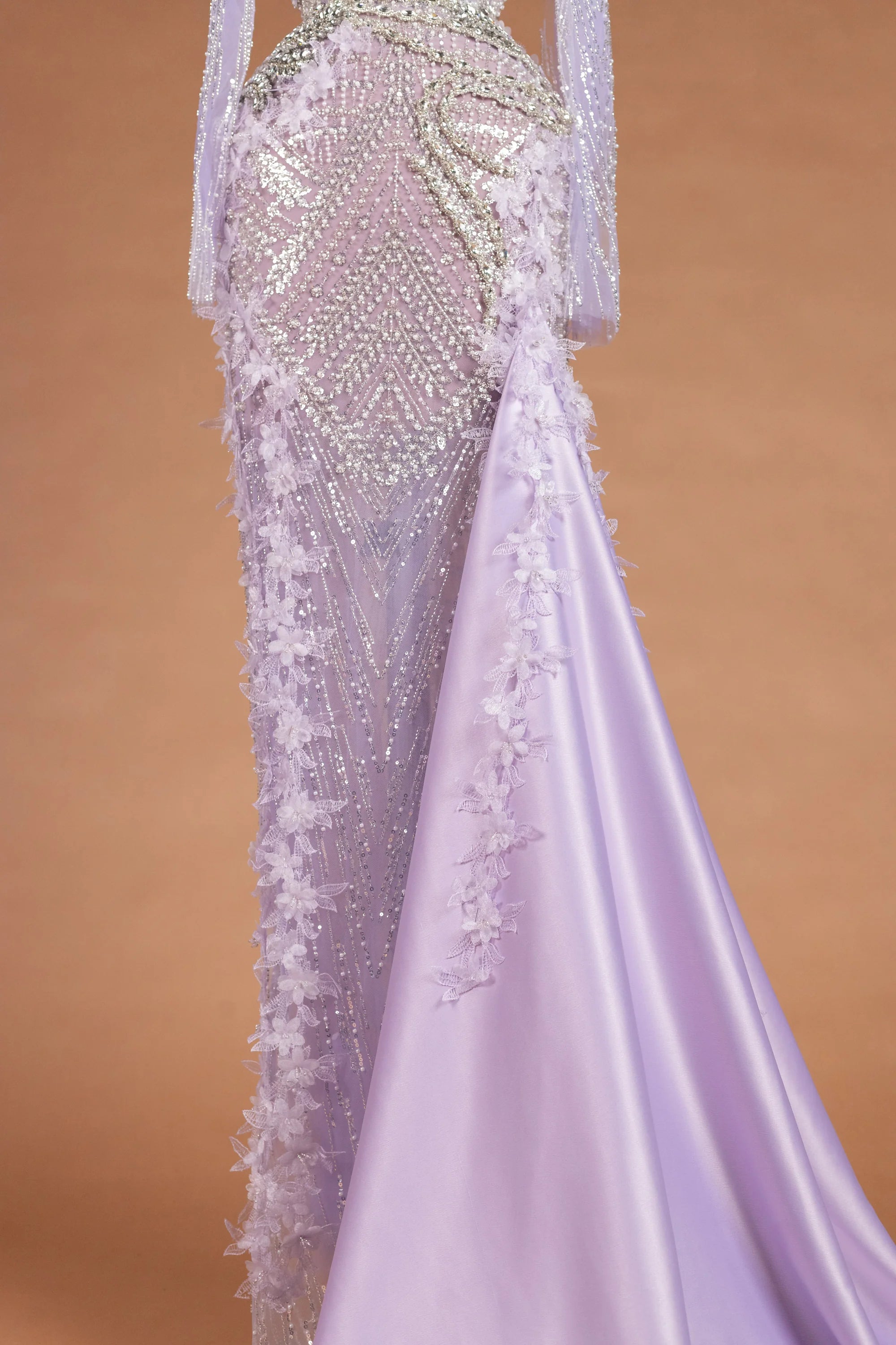 Sihëna سوسن الشُّهب — lilac illusion long-sleeve column evening dress