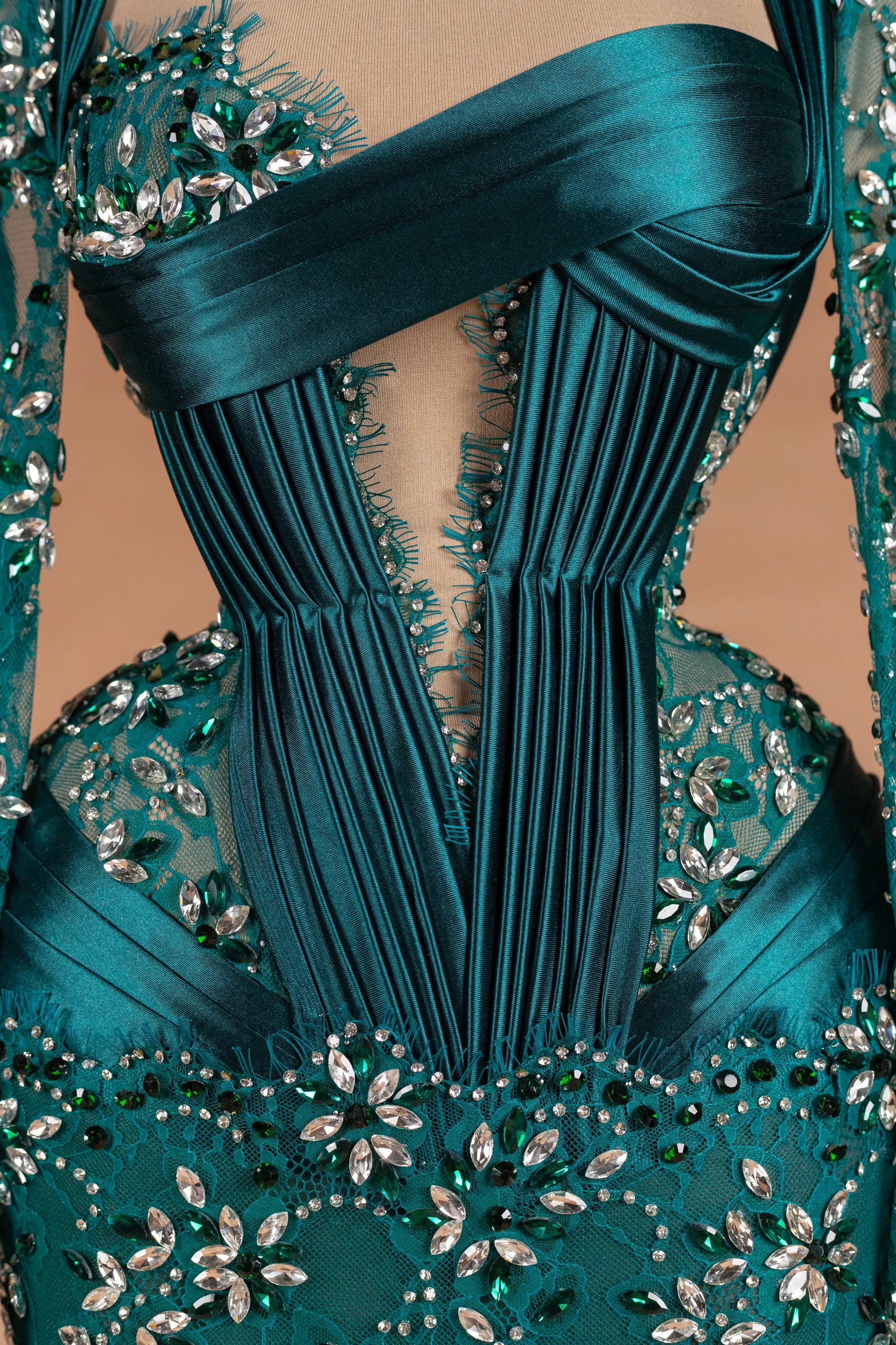 Sihëna نبيلةُ التركواز — teal asymmetric long-sleeve mermaid evening dress
