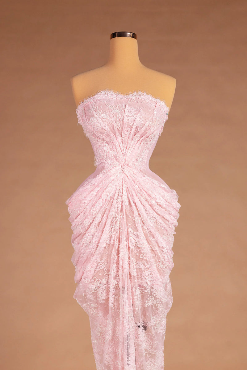 Sihëna رذاذ ماء الورد — pink strapless sleeveless sheath evening dress