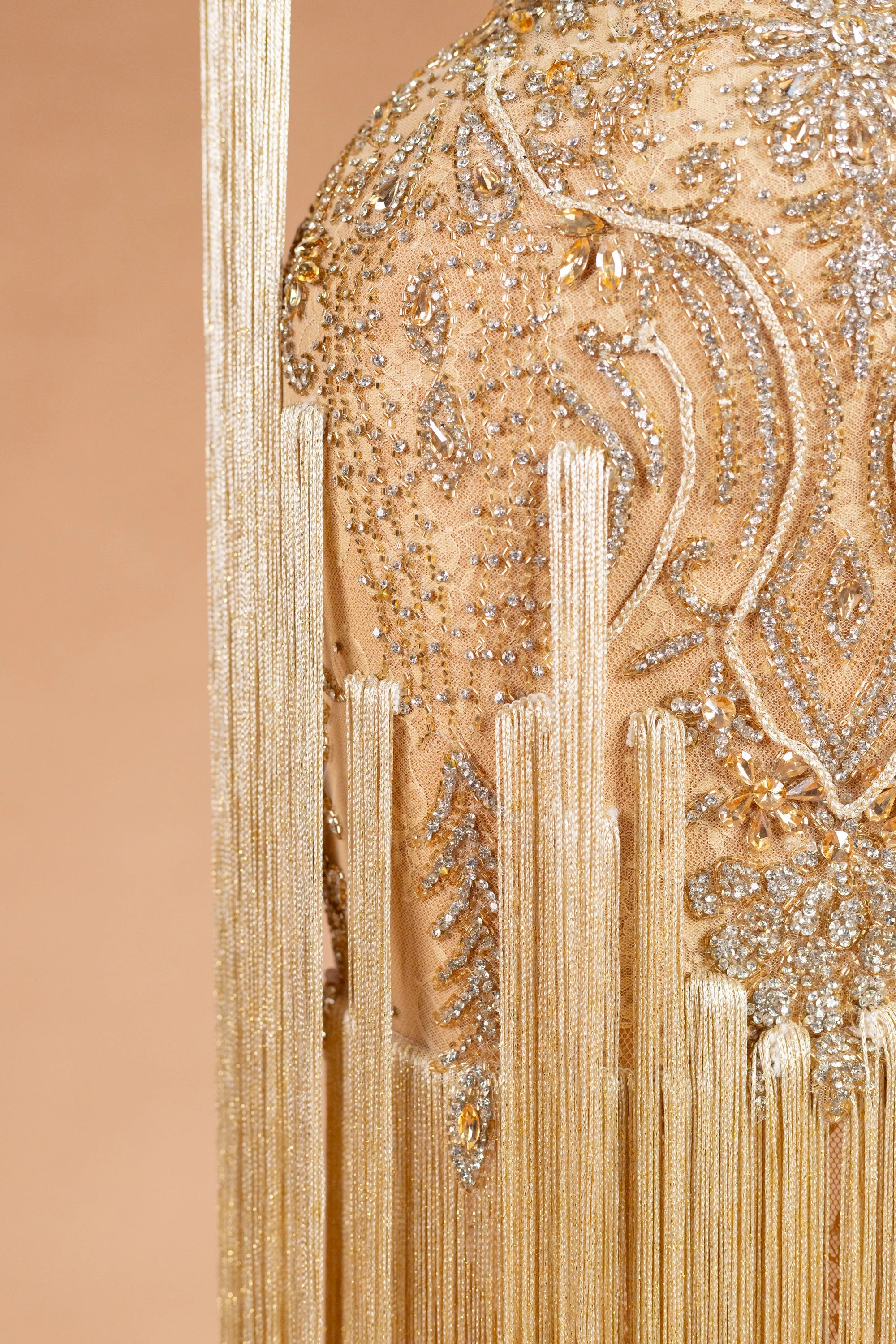Sihëna الثريّا المُذهّبة — champagne illusion sleeveless column evening dress